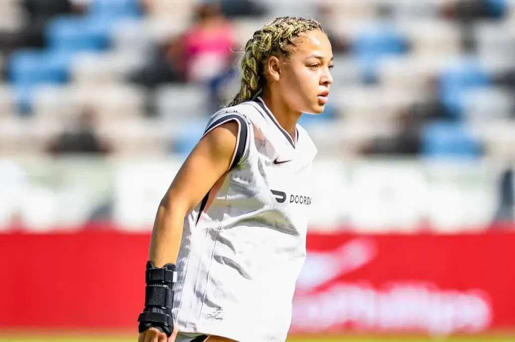 Savy King wearing a training jersey during a practice session with Angel City FC.