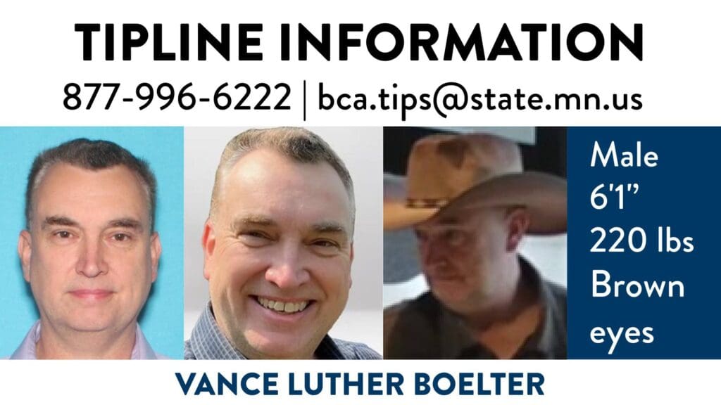 Wanted poster featuring Vance Luther Boelter with personal details and contact information for tips.