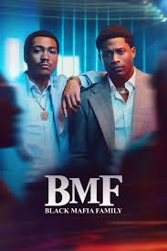 Promotional poster for the series BMF featuring two male characters in formal attire.