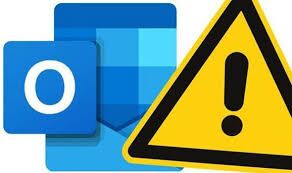 Microsoft Outlook logo alongside a yellow warning triangle icon.