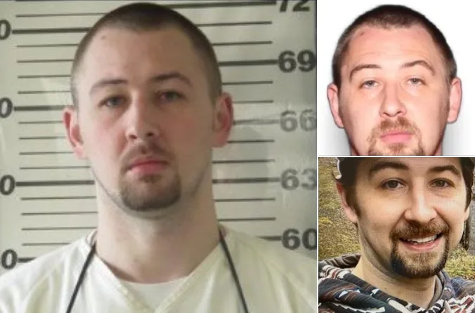 Mugshot and two portraits of an individual with short hair and facial hair.
