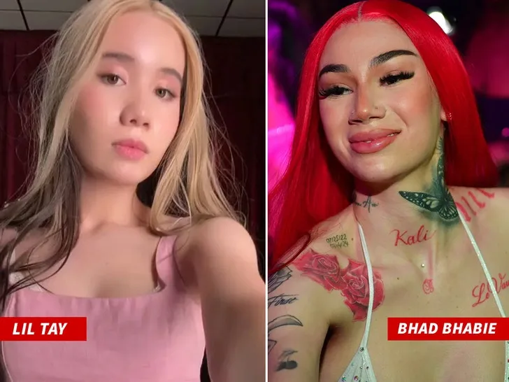Portraits of Lil Tay and Bhad Bhabie with distinct hairstyles and makeup.