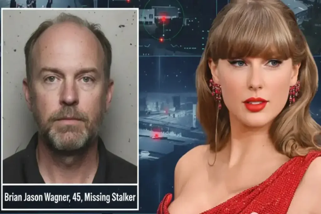 Image of Brian Jason Wagner, 45, and Taylor Swift, with a digital background.
