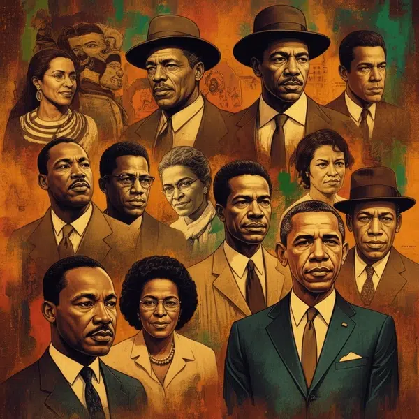 Collage featuring Barack Obama, Martin Luther King Jr., and Ron Washington among other historical figures.