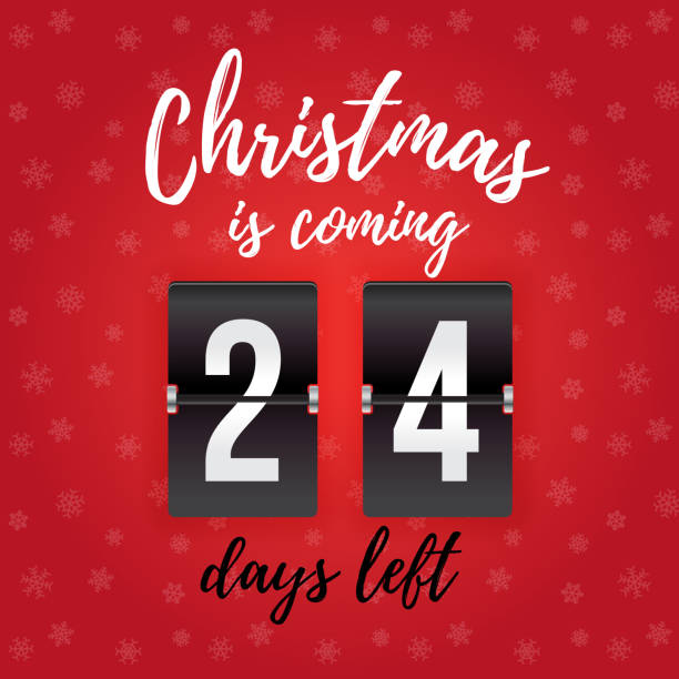 Countdown timer displaying 24 days left until Christmas against a red background with snowflake patterns.